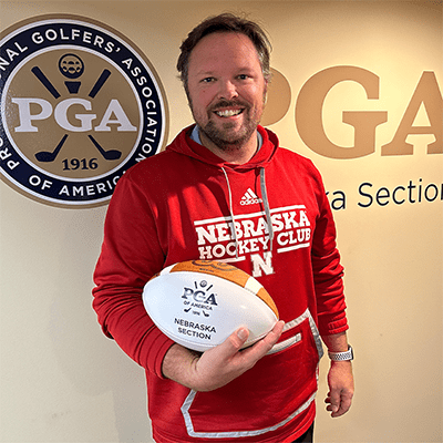 Brad Goetsch of the UNL PGM Program Receives Wilson Monthly NEPGA Game Ball 1