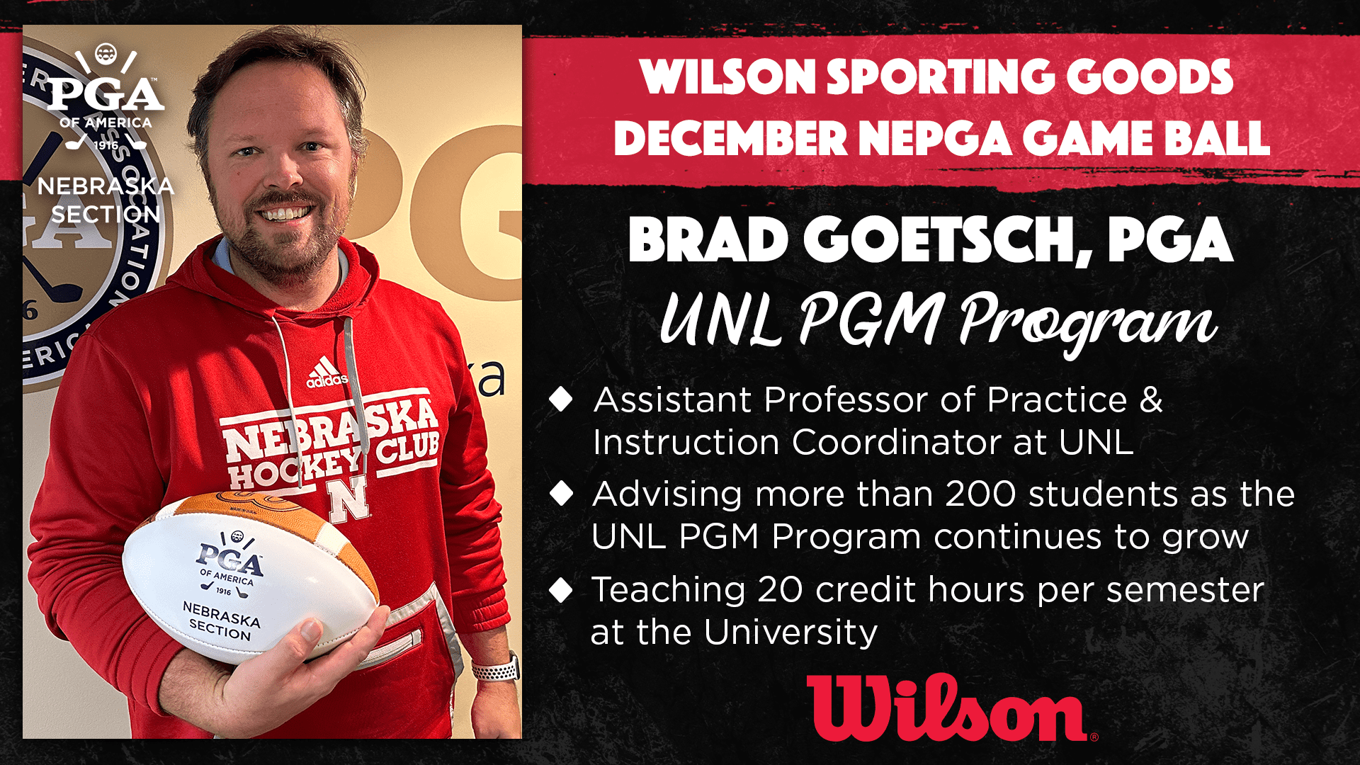 Brad Goetsch of the UNL PGM Program Receives Wilson Monthly NEPGA Game ...